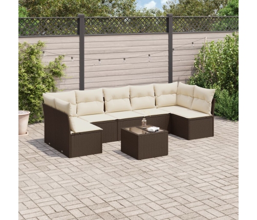 Set sofás de jardín 8 piezas y cojines ratán sintético marrón