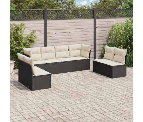 Set de sofás de jardín 8 piezas y cojines ratán sintético negro