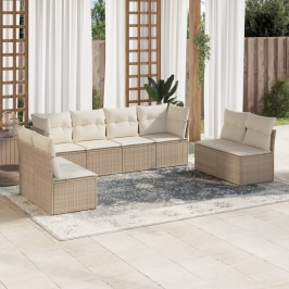 Juego de sofás de jardín con cojines beige 8 pzas ratán PE