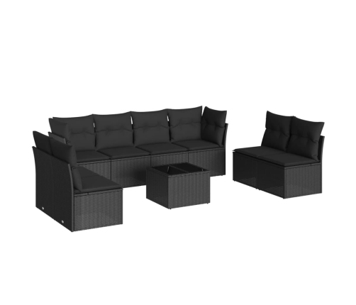 Set de sofás de jardín 8 piezas y cojines ratán sintético negro