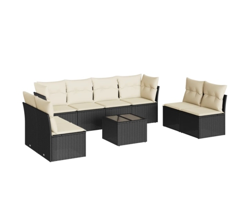 Set de sofás de jardín 8 piezas y cojines ratán sintético negro