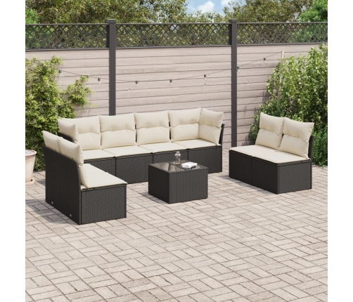 Set de sofás de jardín 8 piezas y cojines ratán sintético negro