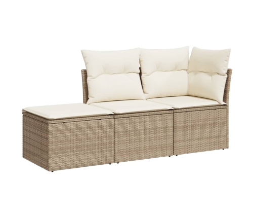Juego de sofás de jardín con cojines beige 3 pzas ratán PE