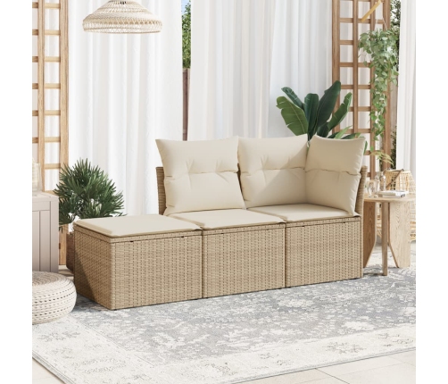 Juego de sofás de jardín con cojines beige 3 pzas ratán PE