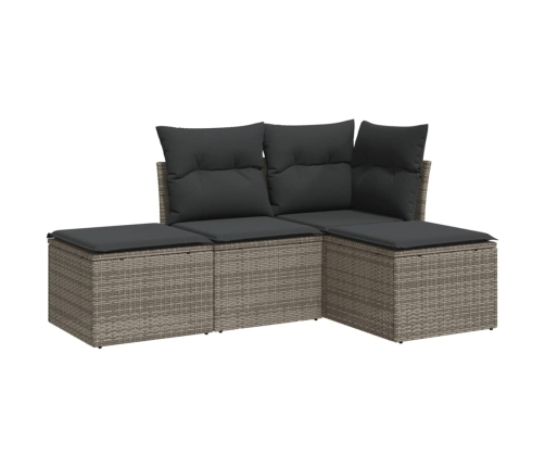 Set de sofás de jardín 4 pzas y cojines ratán sintético gris