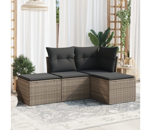 Set de sofás de jardín 4 pzas y cojines ratán sintético gris