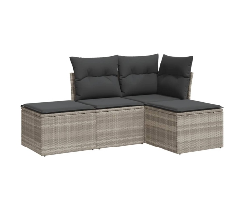Set de sofás de jardín 4 pzas y cojines ratán sintético gris