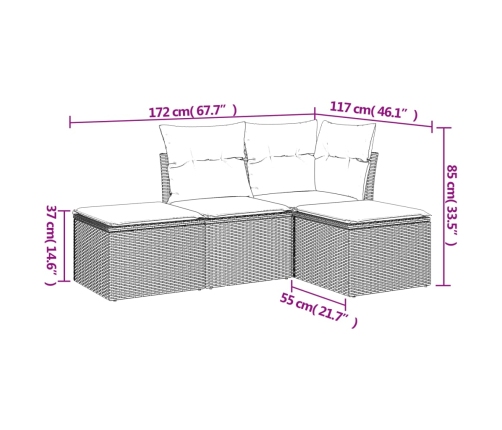 Set de sofás de jardín 4 pzas y cojines ratán sintético gris
