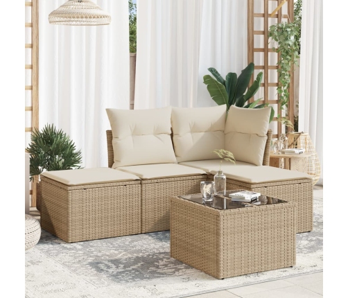 Juego de sofás jardín con cojines 5 pzas ratán sintético beige