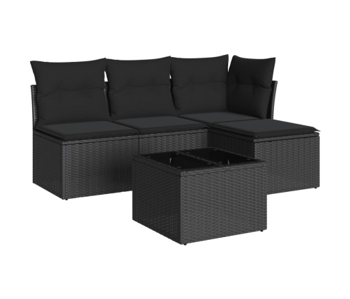 Set de muebles de jardín 5 pzas y cojines ratán sintético negro