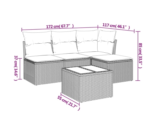 Set de muebles de jardín 5 pzas y cojines ratán sintético negro