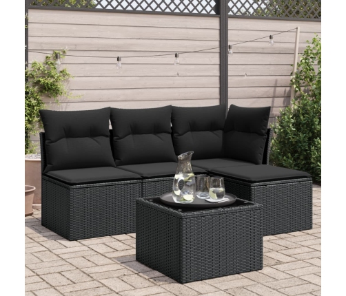 Set de muebles de jardín 5 pzas y cojines ratán sintético negro