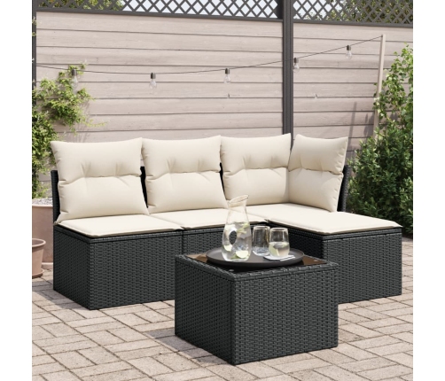 Set de muebles de jardín 5 pzas y cojines ratán sintético negro