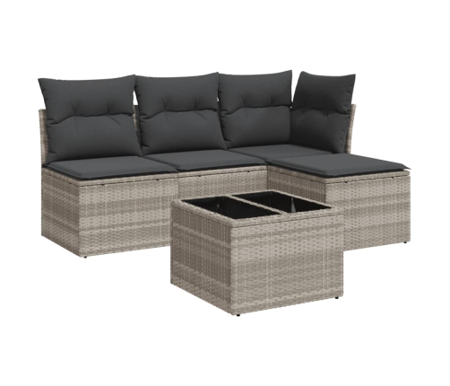 Set de sofás jardín y cojines 5 pzas ratán sintético gris claro