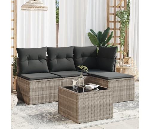 Set de sofás jardín y cojines 5 pzas ratán sintético gris claro