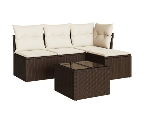 Set comedor de jardín 5 piezas y cojines ratán sintético marrón