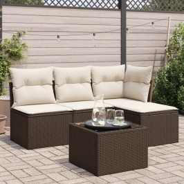 Set comedor de jardín 5 piezas y cojines ratán sintético marrón