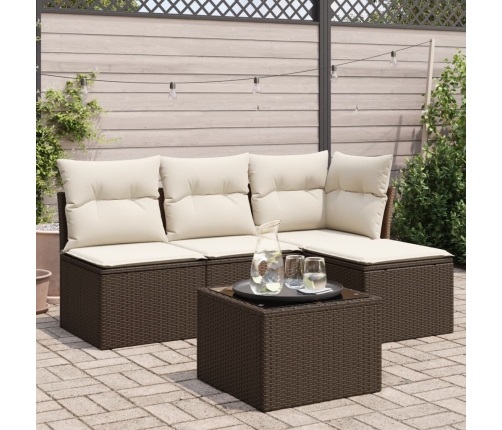 Set comedor de jardín 5 piezas y cojines ratán sintético marrón