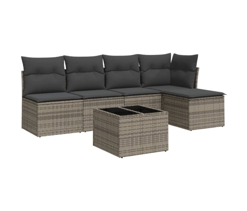 Set de muebles de jardín 6 pzas y cojines ratán sintético gris