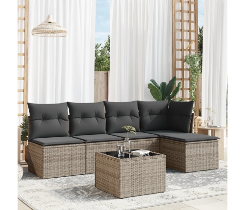 Set de muebles de jardín 6 pzas y cojines ratán sintético gris