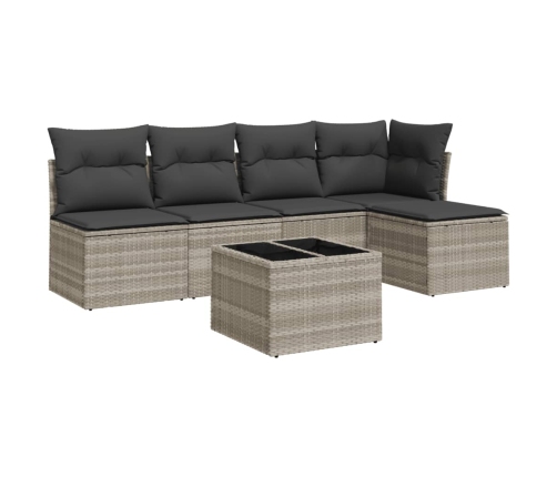 Set de sofás de jardín 6 pzas y cojines ratán sintético gris