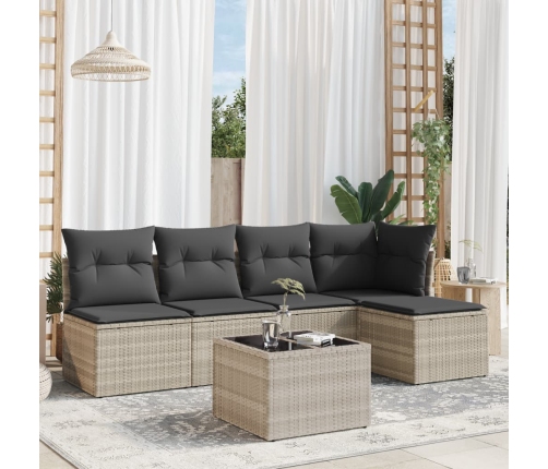 Set de sofás de jardín 6 pzas y cojines ratán sintético gris