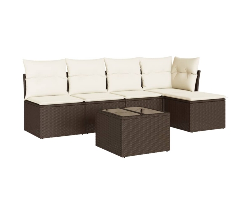 Set sofás de jardín 6 piezas y cojines ratán sintético marrón