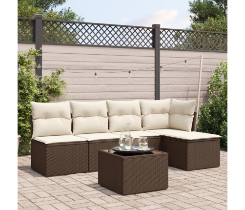 Set sofás de jardín 6 piezas y cojines ratán sintético marrón