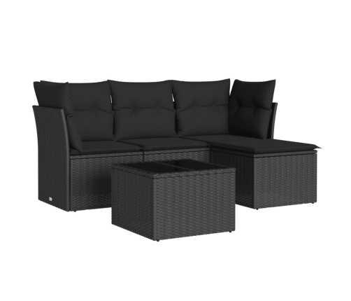 Set de muebles de jardín 5 pzas y cojines ratán sintético negro