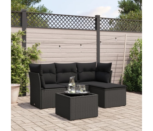 Set de muebles de jardín 5 pzas y cojines ratán sintético negro