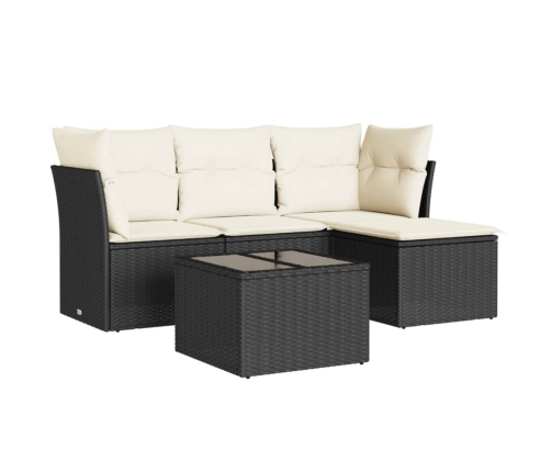 Set de muebles de jardín 5 pzas y cojines ratán sintético negro