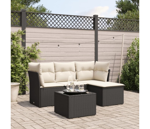 Set de muebles de jardín 5 pzas y cojines ratán sintético negro