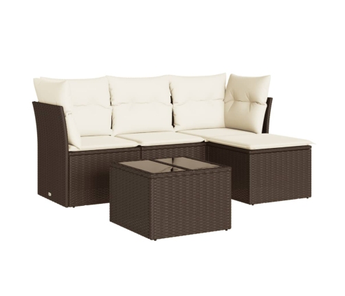 Set comedor de jardín 5 piezas y cojines ratán sintético marrón