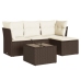 Set comedor de jardín 5 piezas y cojines ratán sintético marrón