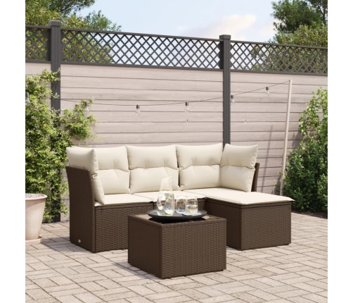 Set comedor de jardín 5 piezas y cojines ratán sintético marrón