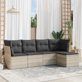 Set de sofás jardín y cojines 5 pzas ratán sintético gris claro