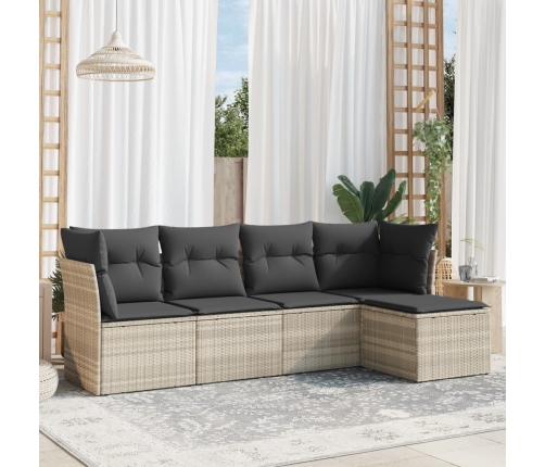 Set de sofás jardín y cojines 5 pzas ratán sintético gris claro