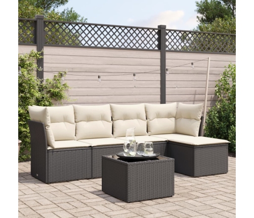 Set de sofás de jardín 6 piezas y cojines ratán sintético negro
