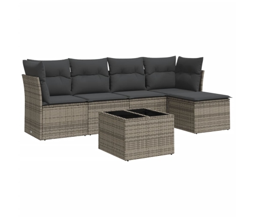 Set de muebles de jardín 6 pzas y cojines ratán sintético gris