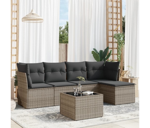Set de muebles de jardín 6 pzas y cojines ratán sintético gris