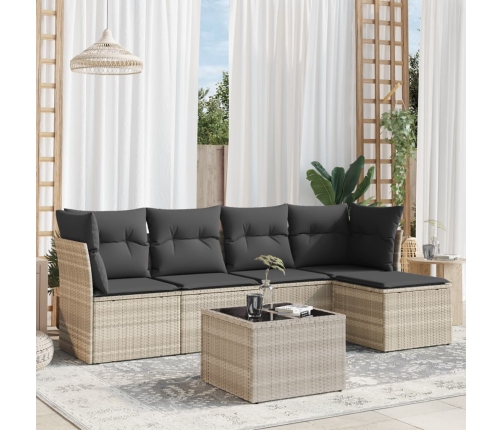 Set de sofás de jardín 6 pzas y cojines ratán sintético gris