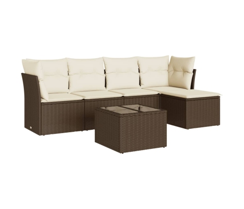 Set sofás de jardín 6 piezas y cojines ratán sintético marrón
