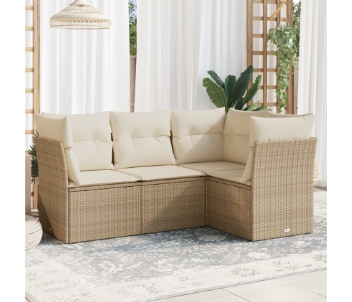 Juego de sofás jardín con cojines 4 pzas ratán sintético beige