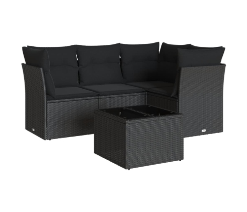 Set de muebles de jardín 5 pzas y cojines ratán sintético negro