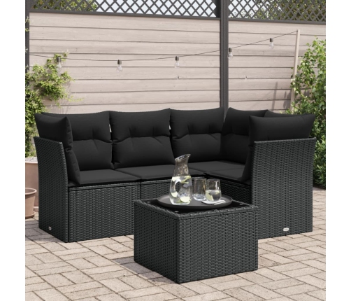 Set de muebles de jardín 5 pzas y cojines ratán sintético negro