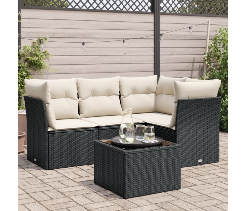 Set de muebles de jardín 5 pzas y cojines ratán sintético negro