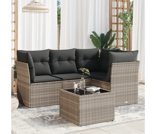 Set de sofás jardín y cojines 5 pzas ratán sintético gris claro