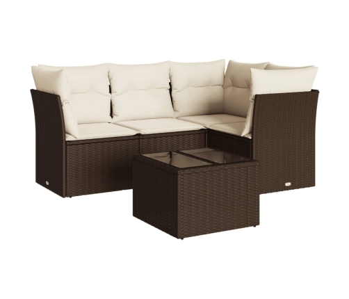 Set comedor de jardín 5 piezas y cojines ratán sintético marrón