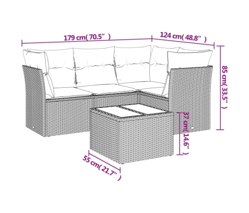 Set comedor de jardín 5 piezas y cojines ratán sintético marrón