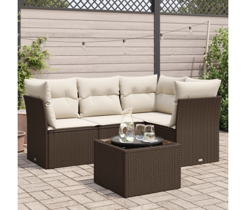 Set comedor de jardín 5 piezas y cojines ratán sintético marrón